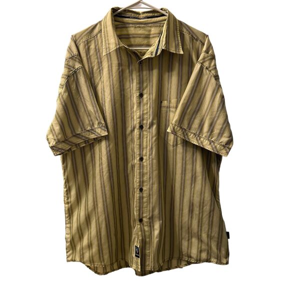 Kuhl Striped Button Up Short Sleeve Shirt Men's Size Large Green Camping Hiking - Picture 1 of 8